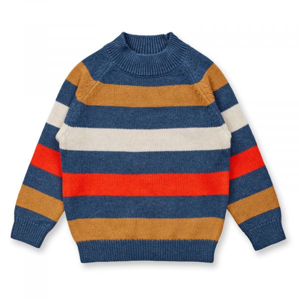 SENSE ORGANICS - EZRA - GESTREIFTER STRICKPULLOVER - BLUE-CAMEL/ ORANGE RED STRIPES