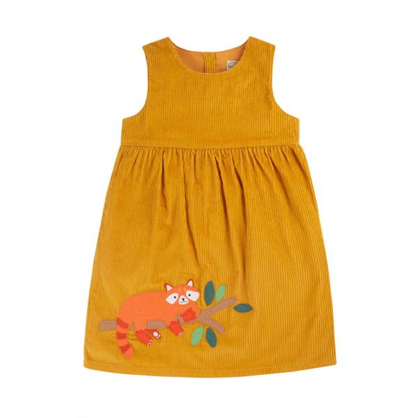 FRUGI - LOVELY LILY CORD DRESS - FEIKORD KLEID MIT PANDA APPLIKATION - GOLD/RED PANDA