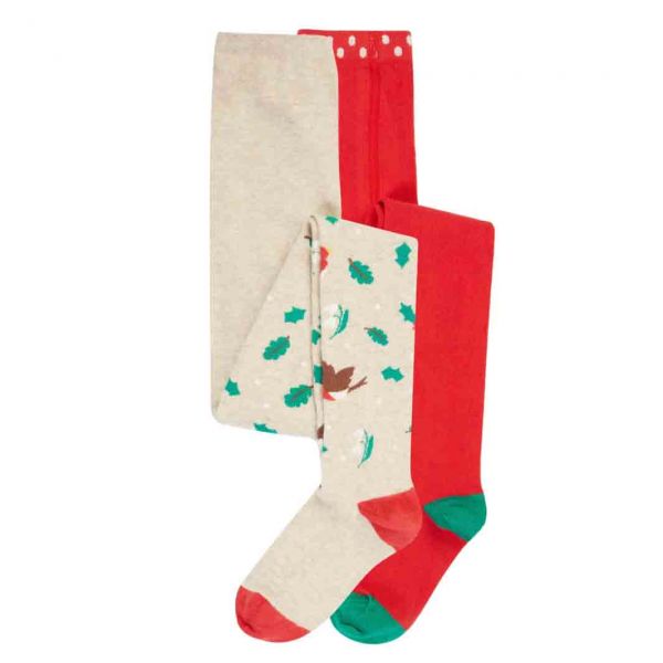 FRUGI - NORAH 2PCK TIGHTS - STRUMPFHOSEN IM 2-ER PACK - OATMEAL ROBIN/RED