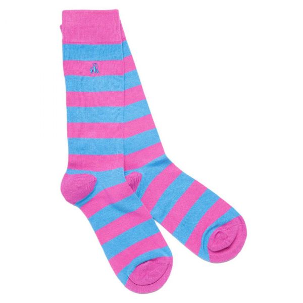 SWOLE PANDA - STRIPED BAMBOO SOCKS - GESTREIFTE DAMEN SOCKEN - PINK/BLUE