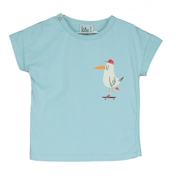 LÖTIEKIDS - SHORT SLEEVE BABY T-SHIRT - KURZARM OBERTEIL - SKY BLUE SKATING SEAGULL