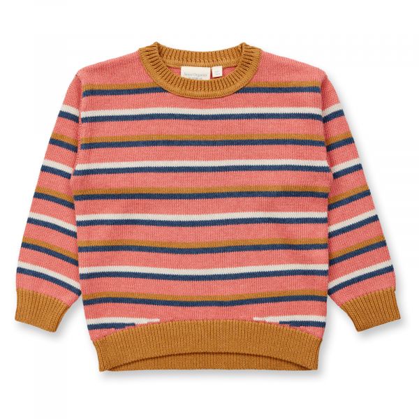 SENSE ORGANICS - DELIA - STRICK SWEATER - PINK-BLUE-CAMEL STRIPES