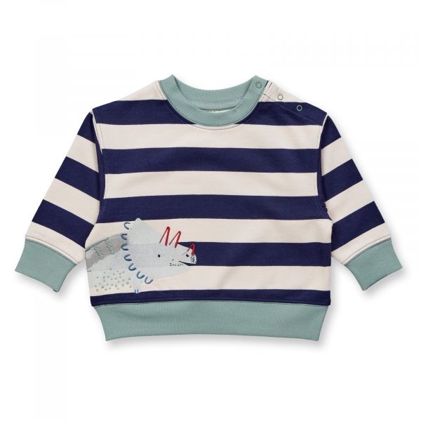 SENSE ORGANICS - SIAM - BABY SWEATER - NAVY-POWDER STRIPES + DINO