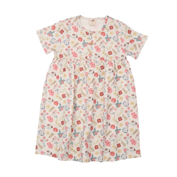 WALKIDDY - MUSLIN DRESS - KURZARM KLEID - FLOWERS & LEAVES