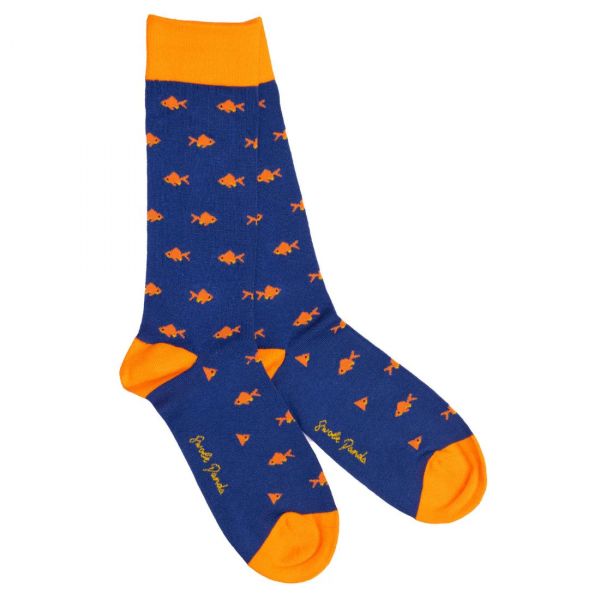 SWOLE PANDA - GOLDFISH BAMBOO SOCKS - DAMEN SOCKEN MIT FISCHEN- NAVY/ORANGE