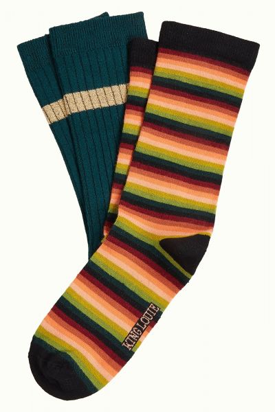 KING LOUIE - SOCKS 2-PACK MIMMI STRIPE - DAMEN SOCKEN IM 2-ER PACK - PINE GREEN