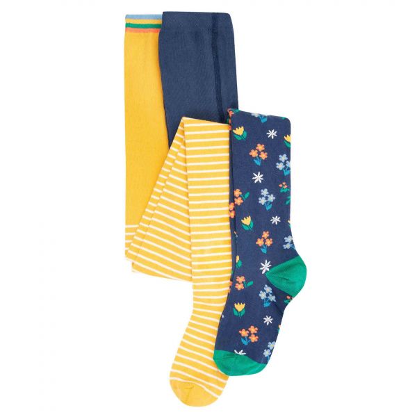 FRUGI - NORAH 2PK TIGHTS - STRUMPFHOSEN IM 2-ER PACK - BUMBLEBEE BRETON/NAVY BLUE FLORAL