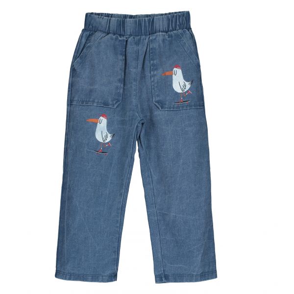 LÖTIEKIDS - CASUAL DENIM TROUSERS - BEQUEME JEANS HOSE MIT PRINT - WASHED INDIGO SKATING SEAGULL