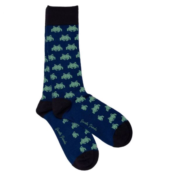 SWOLE PANDA - ALIEN BAMBOO SOCKS - HERREN SOCKEN MIT GRÜNEN ALIENS - NAVY