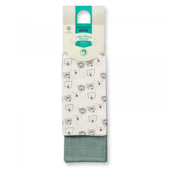 SENSE ORGANICS - BIOS - BABY TUCH, 80X80 - AOP BEAR FACES / SAGE