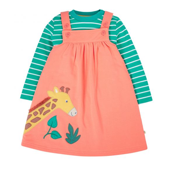 FRUGI - PAIGE PINAFORE OUTFIT - LATZTRÄGER- KORDKLEID MIT GIRAFFENAPPLIKATION UND STREIFFEN LANGARMS