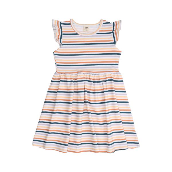 WALKIDDY - COLORFUL STRIPES-RUFFLE DRESS - KURZARM SOMMERKLEID