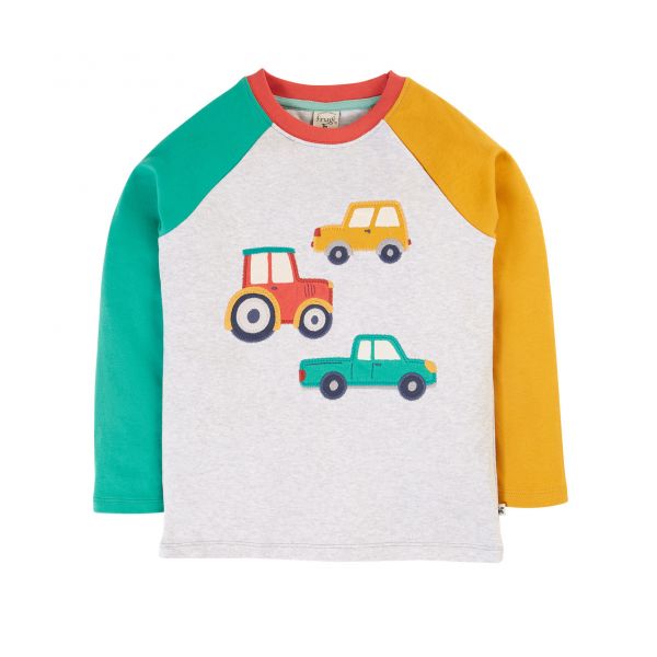 FRUGI - ALFIE RAGLAN TOP - LANGARMSHIRT FÜR KLEINKINDER MIT FAHRZEUG APPLIKATIONEN - GREY MARL/VEHIC