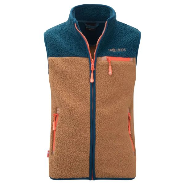 TROLLKIDS - KIDS HEMSEDAL VEST - SHERPA - FLEECEWESTE - ALMOND/MADEIRA BLUE/DEEP ORANGE