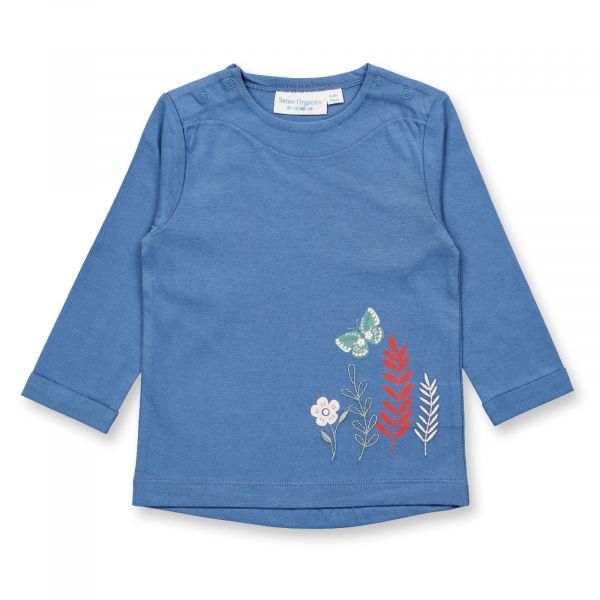 SENSE ORGANICS - LEJA - BABY SHIRT LANGARM - BLUE + FLOWERS