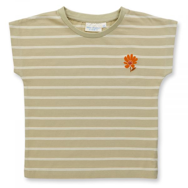 SENSE ORGANICS - DORA - KURZARM T-SHIRT - LIGHT REED STRIPES + FLOWERS